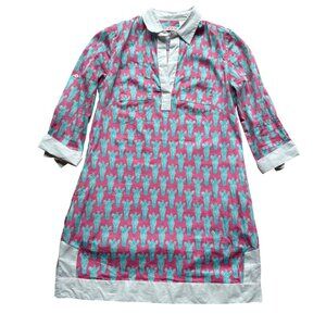 Tizzie Size XS Pink Aqua Zebra Print Split Neck Collar Cotton Blend Tunic Dress